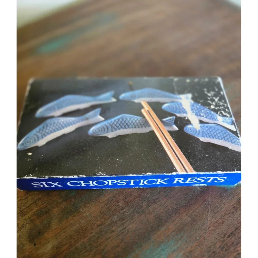 Canton Express Porcelain Fish Chopstick Rests Set of 6 Blue White Carp 21-CSR